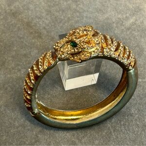 Rhinestone panther tiger eye hinge bracelet costume jewellery